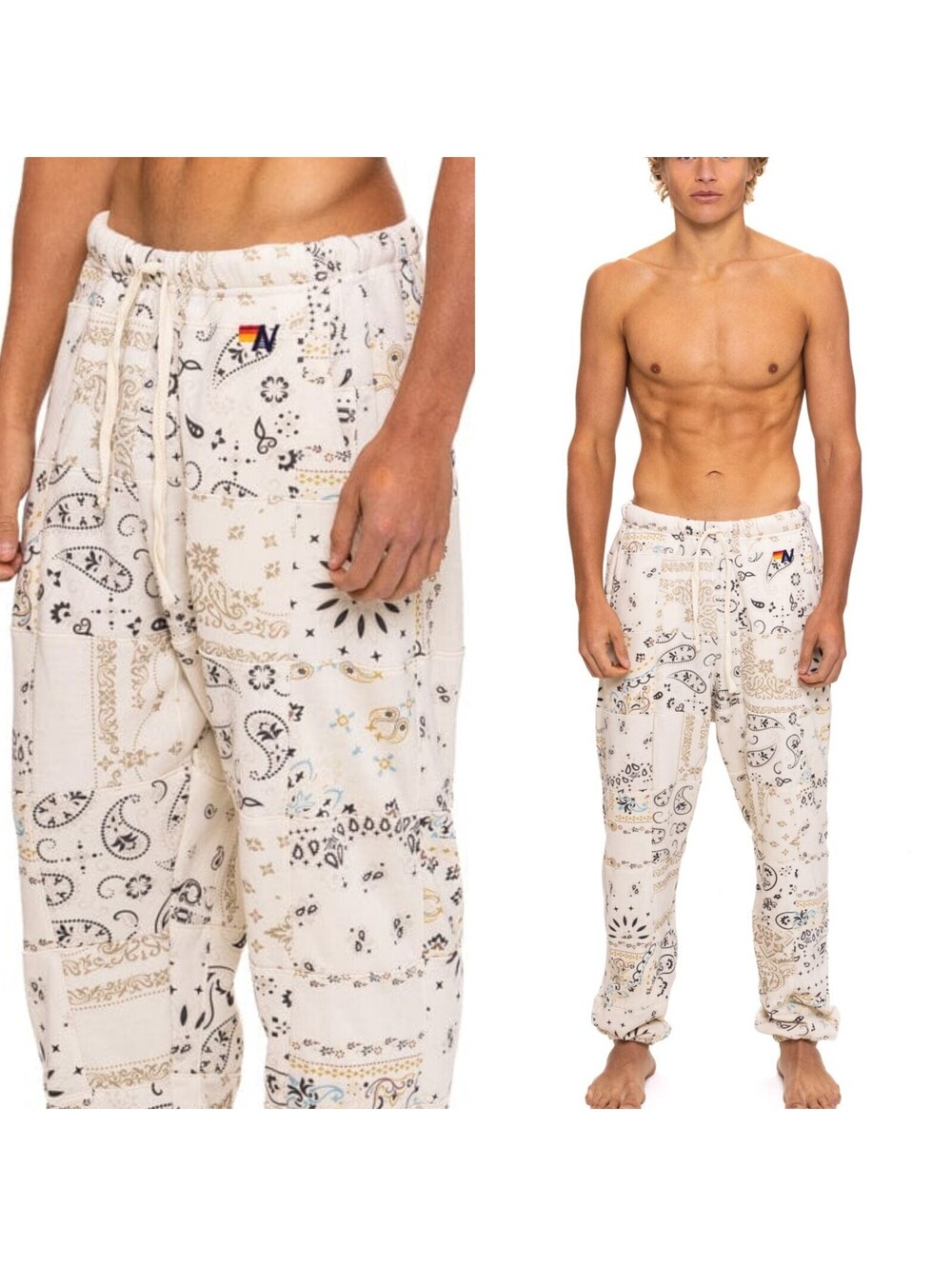 Aviator Nation Bandana Quilted Sweatpants Mens XS Vintage White Casual Lounge